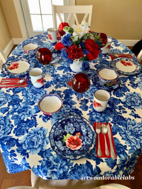 Red, White, And Blue Floral Tablescape - Two Adorable Labs