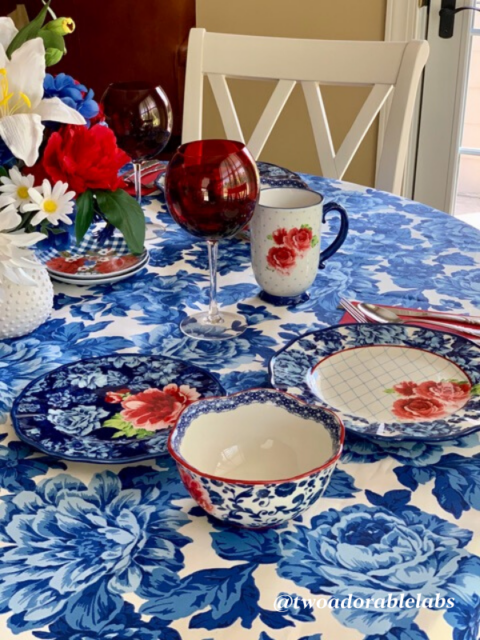 Red, White, And Blue Floral Tablescape - Two Adorable Labs