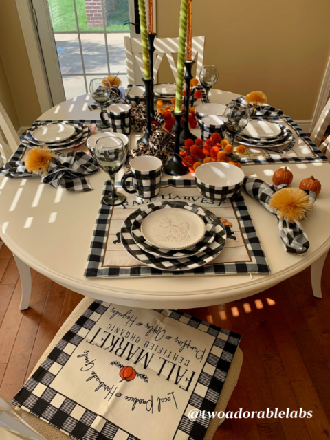 Buffalo Check Tablescape For Fall - Two Adorable Labs
