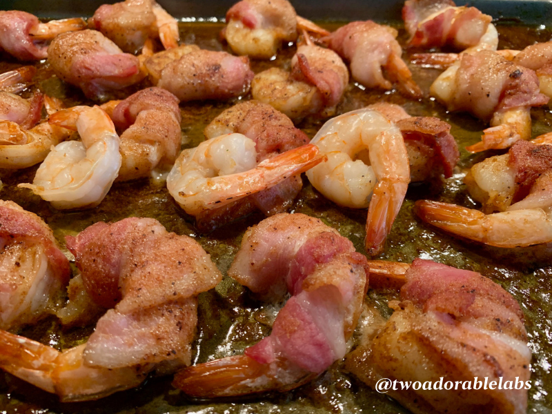 Bourbon Glazed Bacon Wrapped Shrimp | www.twoadorablelabs.com