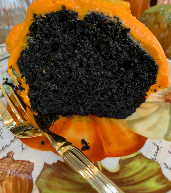 Black Cake With Orange Cream Cheese Icing