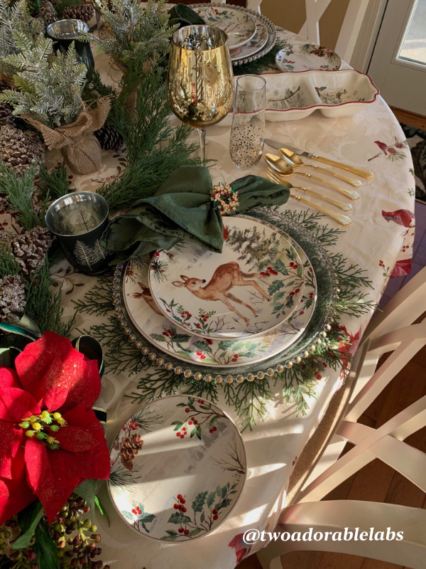 Deer and Berries Christmas table | www.twoadorablelabs.com