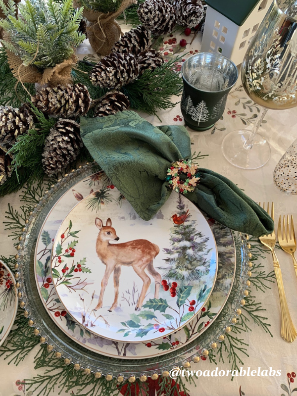 Deer and Berries Christmas Table | www.twoadorablelabs.com