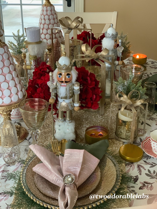 New Years Table With Pink And Red Showcasing Ava's Candles | www.twoadorablelabs.comm | #newyearseve#newyear#2024#tablescape#avaspetpalace