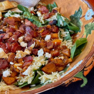 Butternut Squash Orzo Spinach Salad With Candied Bacon | www.twoadorablelabs.com