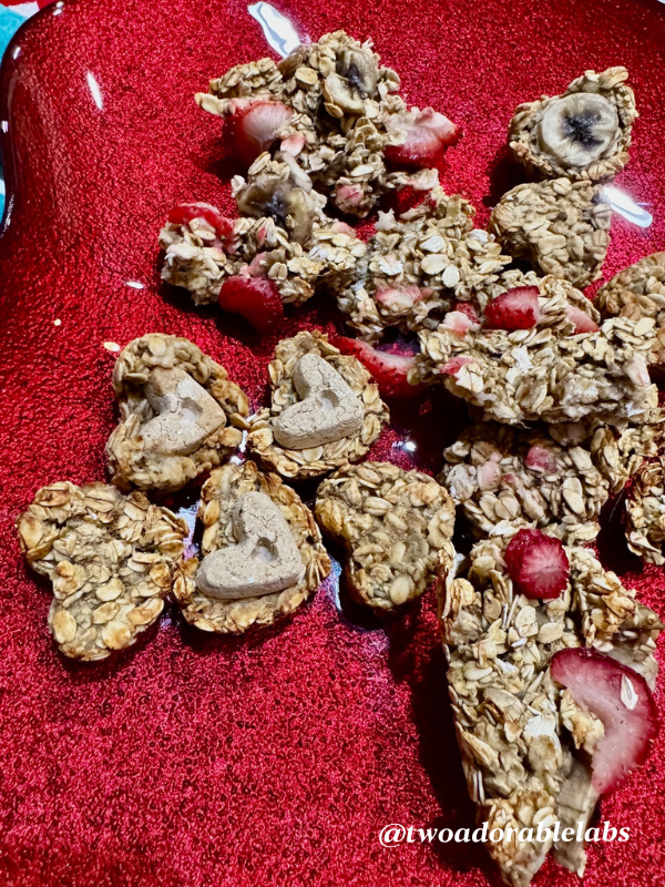 Strawberry Banana Heart and Bark Treats | www.twoadorablelabs.com